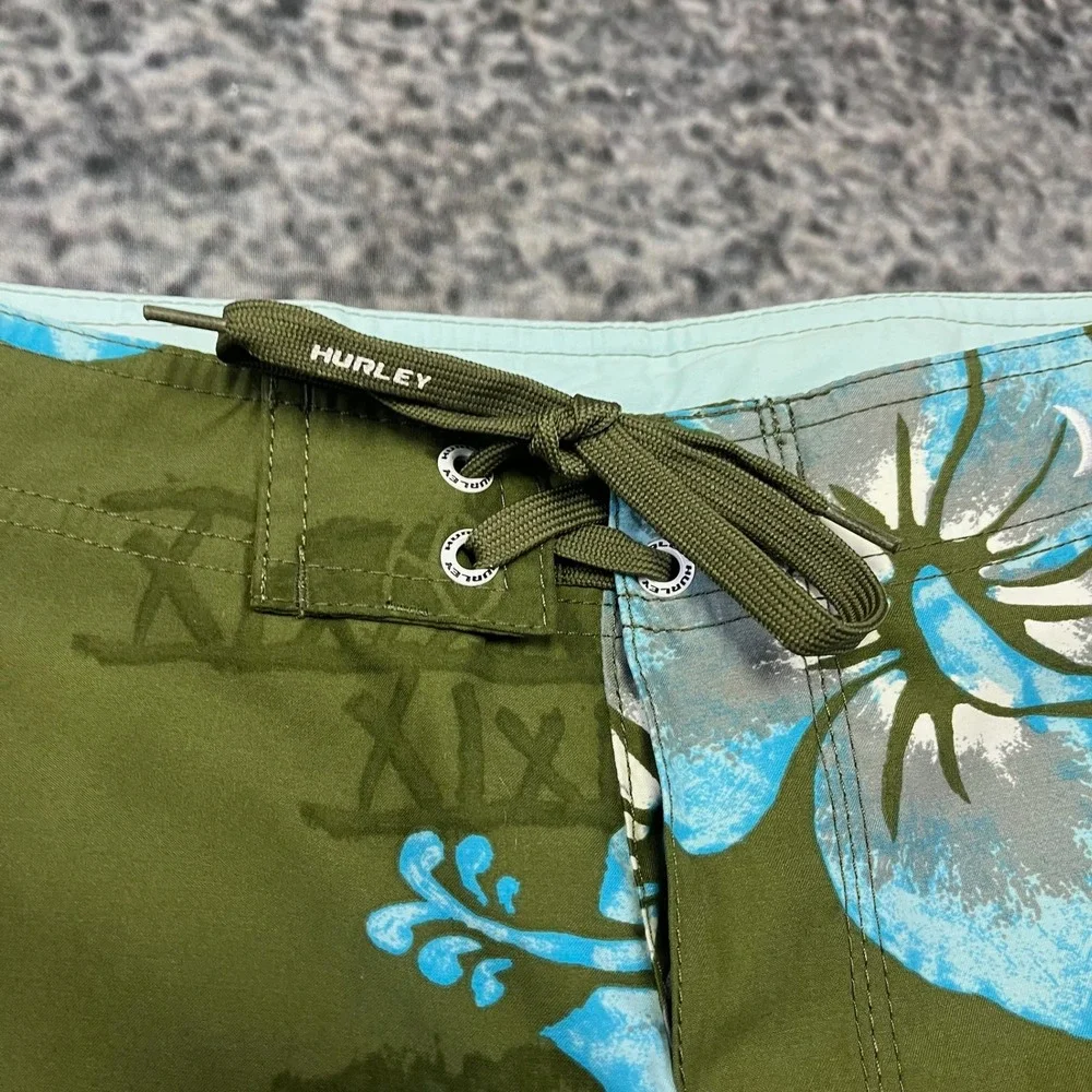 NWT Hurley Board Shorts Mens 29 Green Blue Tropical Flowers Surf Swim Trunks Y2K